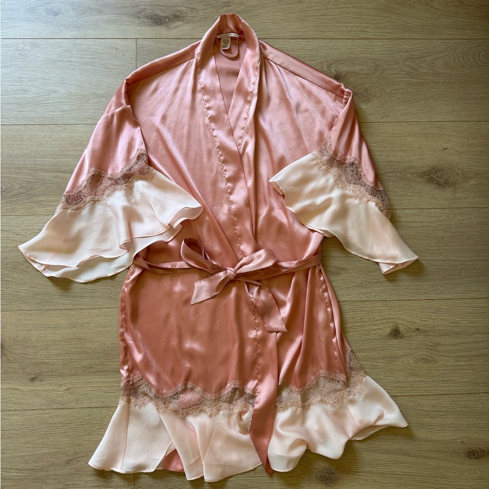 Victoria's Secret Pink Satin Robe with Lace Accents